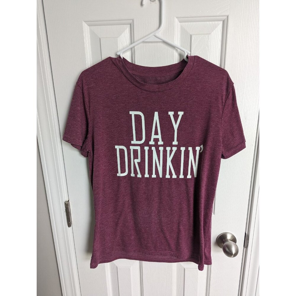 DAY DRINKIN' t shirt short sleeve pink maroon womens winery brewery
